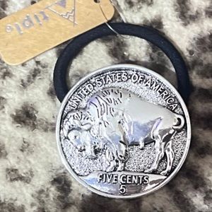 Buffalo silver coin hair tie